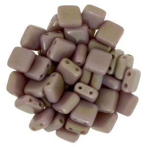 Czechmate 6mm Square Glass Czech Two Hole Tile Bead, Matte Ash Grey Rosaline Luster - Barrel of Beads