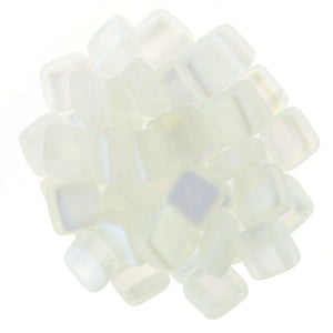 Czechmate 6mm Square Glass Czech Two Hole Tile Bead, Matte Crystal Ab - Barrel of Beads