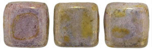 Czechmate 6mm Square Glass Czech Two Hole Tile Bead, Luster Opaque Gold/Sm Topaz - Barrel of Beads