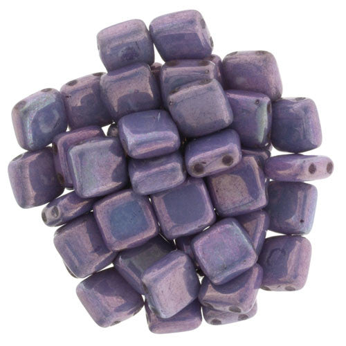 Czechmate 6mm Square Glass Czech Two Hole Tile Bead, Luster Opaque Amethyst - Barrel of Beads