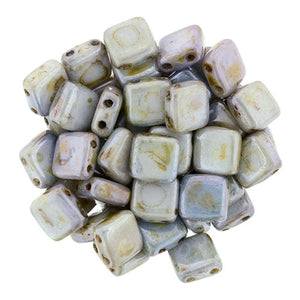 Czechmate 6mm Square Glass Czech Two Hole Tile Bead, Luster Opaque Green - Barrel of Beads