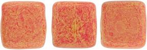 Czechmate 6mm Square Glass Czech Two Hole Tile Bead, Strawberry Pacifica