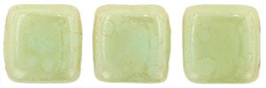 Czechmate 6mm Square Glass Czech Two Hole Tile Bead, Opaque Pale Turq/Star Dust - Barrel of Beads