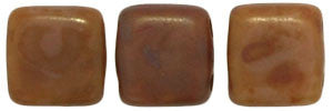 Czechmate 6mm Square Glass Czech Two Hole Tile Bead, Brown Caramel Picasso - Barrel of Beads
