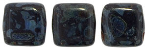 Czechmate 6mm Square Glass Czech Two Hole Tile Bead, Jet Picasso - Barrel of Beads