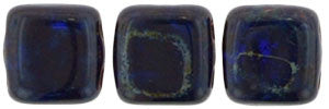 Czechmate 6mm Square Glass Czech Two Hole Tile Bead, Cobalt Picasso - Barrel of Beads