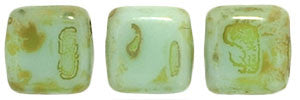 Czechmate 6mm Square Glass Czech Two Hole Tile Bead, Opaque Pale Turq Picasso - Barrel of Beads