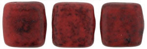 Czechmate 6mm Square Glass Czech Two Hole Tile Bead, Opaque Red/Black Picasso - Barrel of Beads