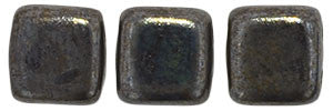 Czechmate 6mm Square Glass Czech Two Hole Tile Bead, Chocolate Brown - Luster Picasso - Barrel of Beads