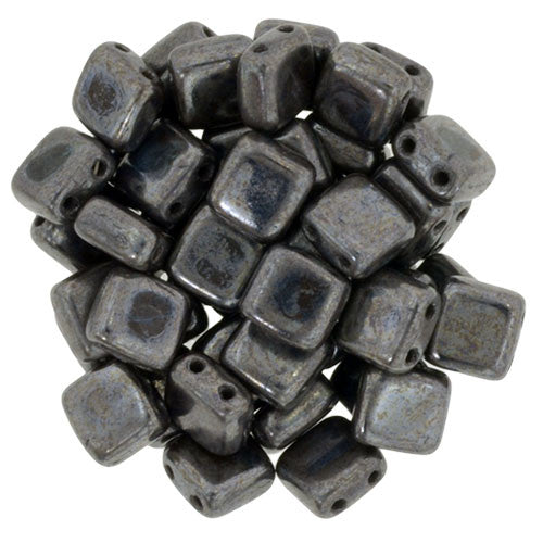 Czechmate 6mm Square Glass Czech Two Hole Tile Bead, Chocolate Brown - Luster Picasso - Barrel of Beads