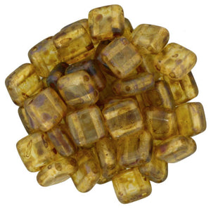Czechmate 6mm Square Glass Czech Two Hole Tile Bead, Matte Crystal Picasso - Barrel of Beads