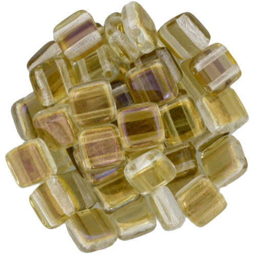 Czechmate 6mm Square Glass Czech Two Hole Tile Bead, Twilight Crystal - Barrel of Beads