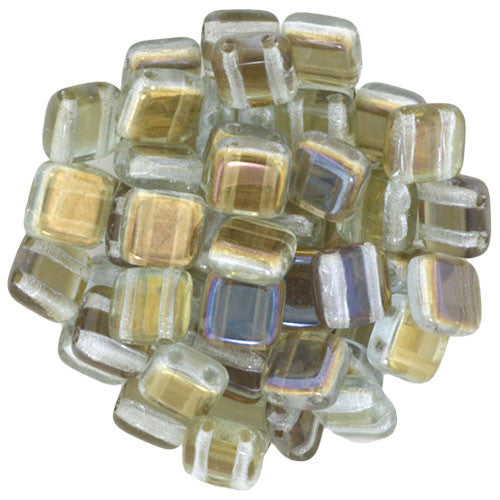 Czechmate 6mm Square Glass Czech Two Hole Tile Bead, Twilight Alexandrite - Barrel of Beads