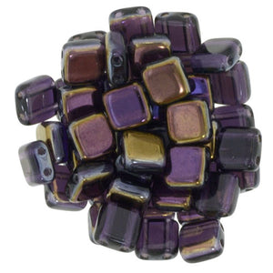 Czechmate 6mm Square Glass Czech Two Hole Tile Bead, Twilight Tanzanite - Barrel of Beads