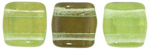 Czechmate 6mm Square Glass Czech Two Hole Tile Bead, Twilight Peridot - Barrel of Beads