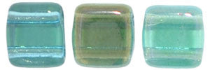 Czechmate 6mm Square Glass Czech Two Hole Tile Bead, Twilight - Aquamarine - Barrel of Beads