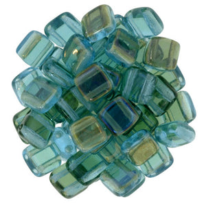 Czechmate 6mm Square Glass Czech Two Hole Tile Bead, Twilight - Aquamarine - Barrel of Beads