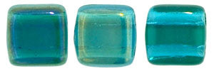 Czechmate 6mm Square Glass Czech Two Hole Tile Bead, Twilight Teal - Barrel of Beads