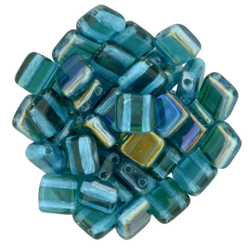 Czechmate 6mm Square Glass Czech Two Hole Tile Bead, Twilight Teal - Barrel of Beads