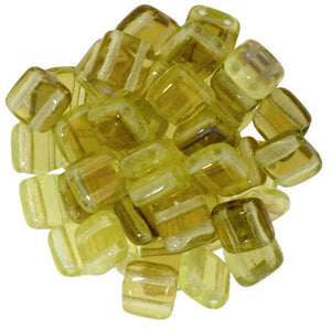 Czechmate 6mm Square Glass Czech Two Hole Tile Bead, Twilight Jonquil - Barrel of Beads