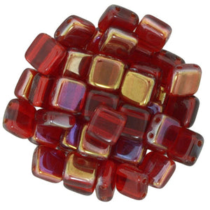 Czechmate 6mm Square Glass Czech Two Hole Tile Bead, Twilight Siam Ruby - Barrel of Beads