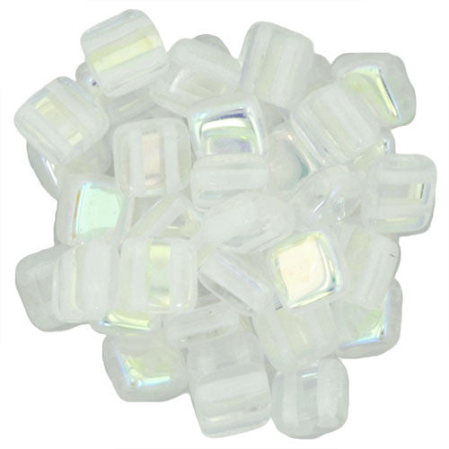 Czechmate 6mm Square Glass Czech Two Hole Tile Bead, Crystal Ab - Barrel of Beads