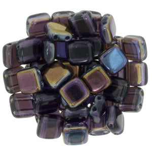 Czechmate 6mm Square Glass Czech Two Hole Tile Bead, Tanzanite Celsian - Barrel of Beads
