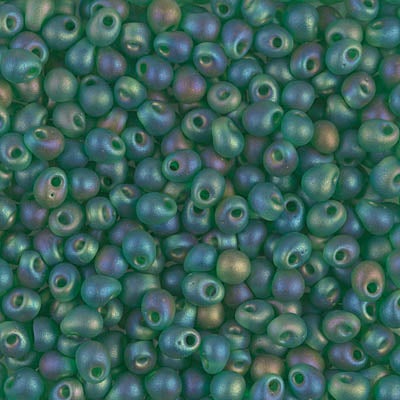 Miyuki 3.4mm Drop Bead, Matte Transparent Green AB, 5 grams