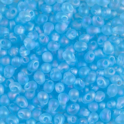 Miyuki 3.4mm Drop Bead, Matte Transparent Aqua AB, 5 grams