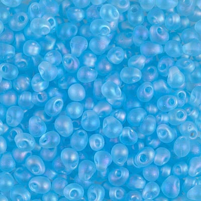 Miyuki 3.4mm Drop Bead, Matte Transparent Aqua AB, 5 grams