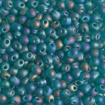 Miyuki 3.4mm Drop Bead, Matte Transparent Teal AB, 5 grams