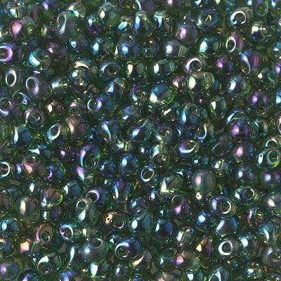 Miyuki 3.4mm Drop Bead, Transparent Olive Green AB, 5 grams