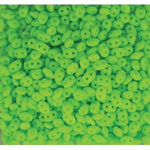 SuperDuo Czech 2-Hole Bead, Neon Lime, 8 grams