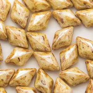 GemDuo 2-Hole Diamond Shaped Bead, Chalk Honey Drizzle, GD0300-65401, 7.5 grams