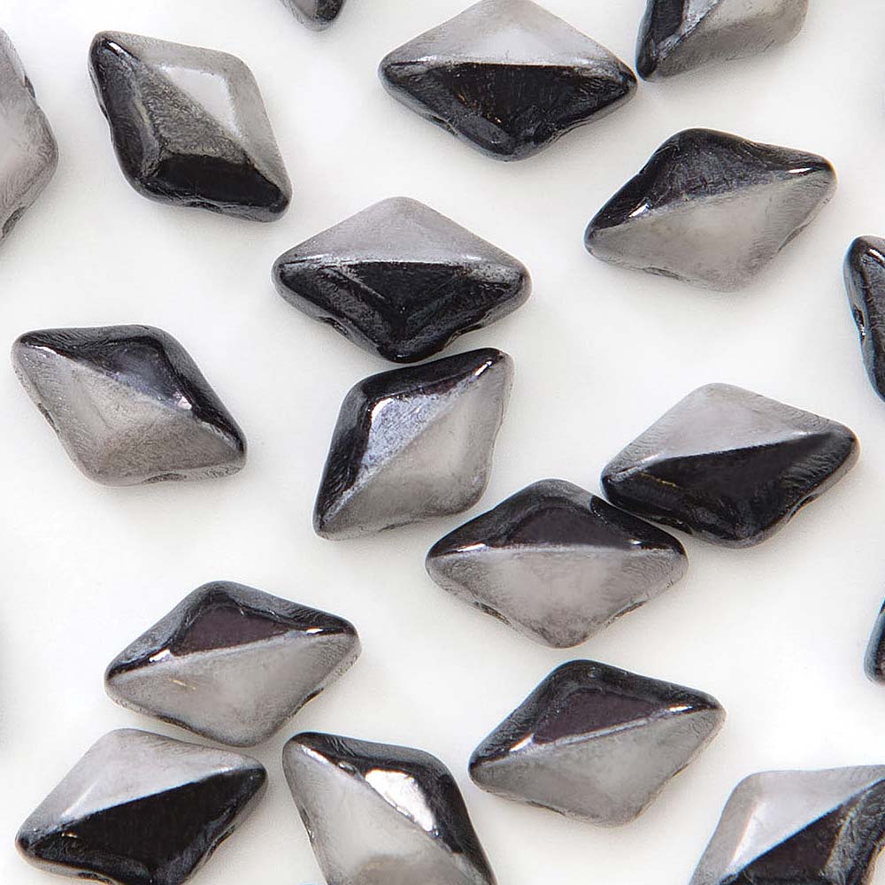 GemDuo 2-Hole Diamond Shaped Bead, Duet Black/White Grey Luster, GD03849-14449, 7.5 grams