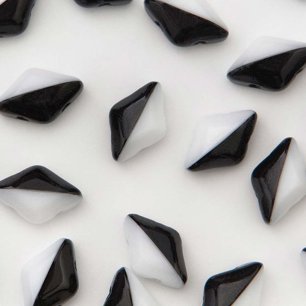 GemDuo 2-Hole Diamond Shaped Bead, Duet Black/White Opaque, GD03849