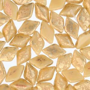 GemDuo 2-Hole Diamond Shaped Bead, Gold Splash Ivory Opaque, GD1302-94401