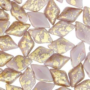 GemDuo 2-Hole Diamond Shaped Bead, Gold Splash Purple Op, GD2302-94401