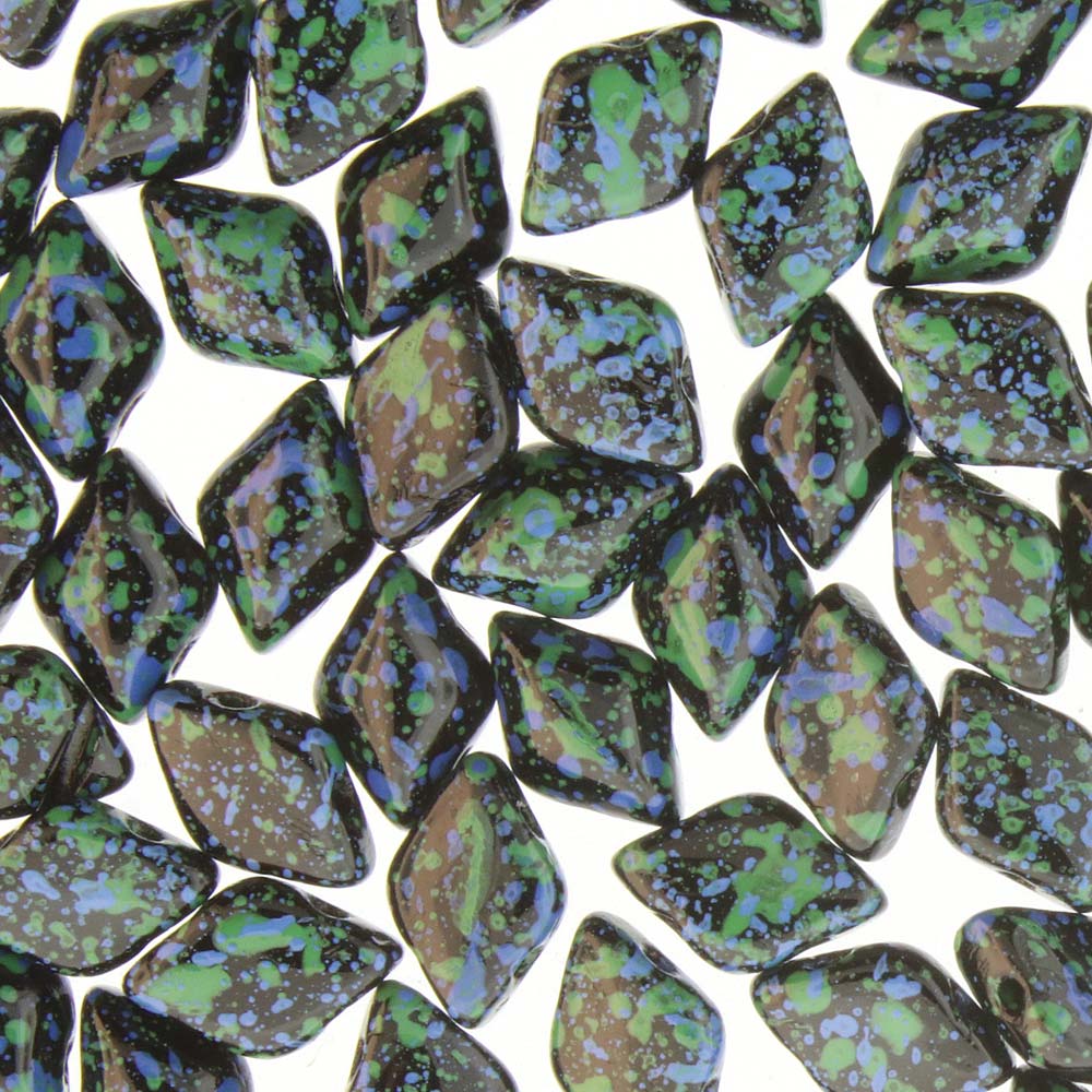 GemDuo 2-Hole Diamond Shaped Bead, Jet Blue Confetti, GD2398-24404, 7.5 grams