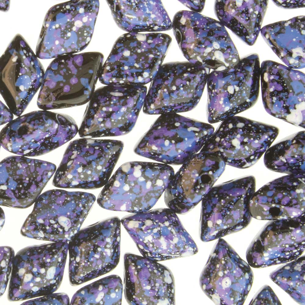 GemDuo 2-Hole Diamond Shaped Bead, Jet Indigo Confetti, GD2398-24406, 7.5 grams