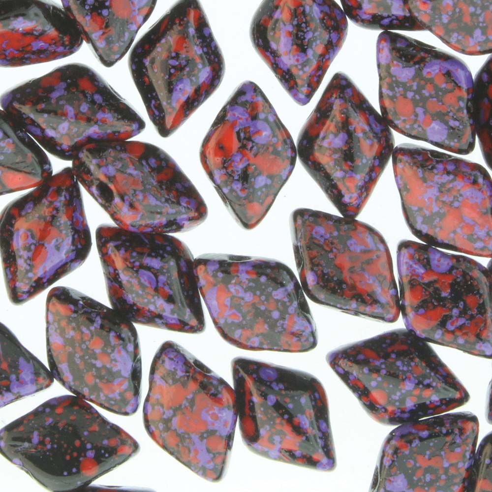 GemDuo 2-Hole Diamond Shaped Bead, Jet Berry Confetti, GD2398-24407