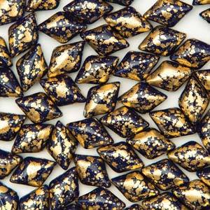 GemDuo 2-Hole Diamond Shaped Bead, Gold Splash Navy Opaque, GD3340-94401