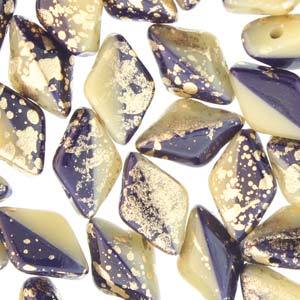 GemDuo 2-Hole Diamond Shaped Bead, Duet Navy Ivory Gold Splash, GD33413-94401, 7.5 grams