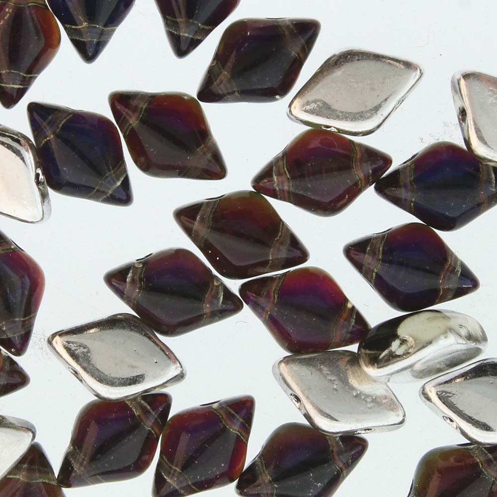 GemDuo 2-Hole Diamond Shaped Bead, Backlit Grey/Violet Iris, GD4001-26536
