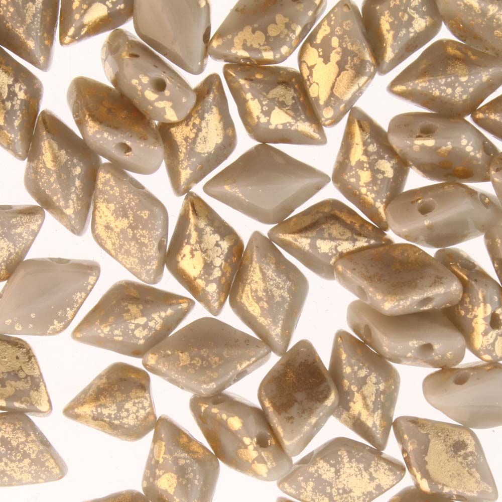 GemDuo 2-Hole Diamond Shaped Bead, Gold Splash Gray Opaque, GD4302-94401