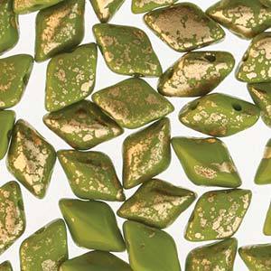 GemDuo 2-Hole Diamond Shaped Bead, Gold Splash Wasabi Opaque, GD5341-94401, 7.5 grams