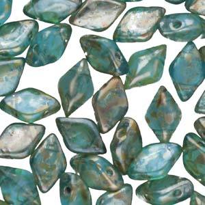 GemDuo 2-Hole Diamond Shaped Bead, Aqua Rembrandt, GD6002-43500