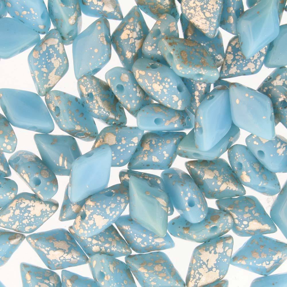 GemDuo 2-Hole Diamond Shaped Bead, Silver Splash Blue Turquoise, GD6303-15481