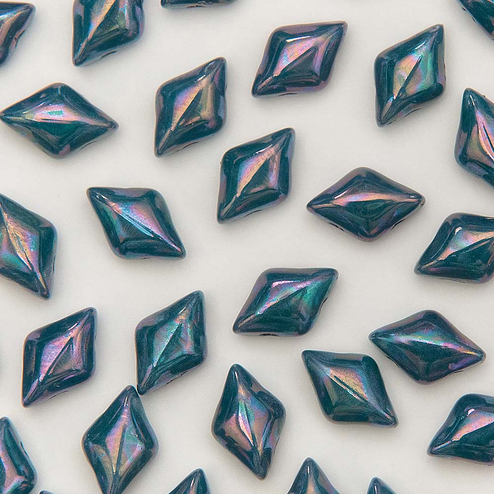 GemDuo 2-Hole Diamond Shaped Bead, Turquoise Green Nebula, GD6313-15001, 7.5 grams