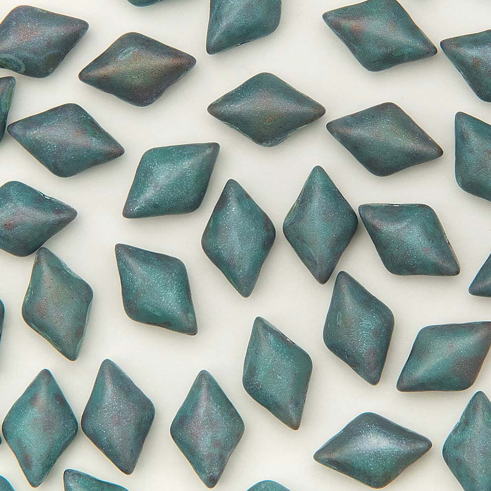 GemDuo 2-Hole Diamond Shaped Bead, Turquoise Green Nebula Matte, GD6313-85001